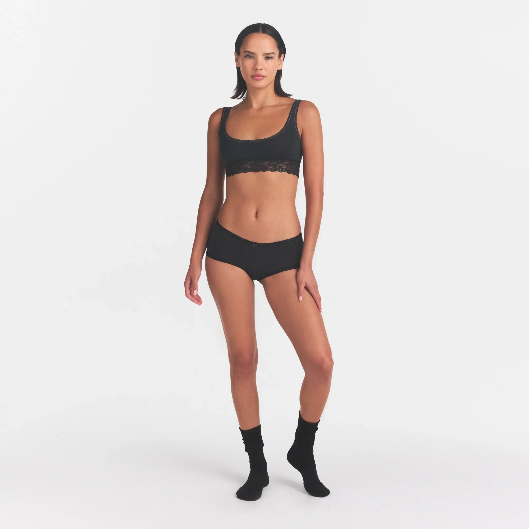 LIGHTWEIGHT COTTON LACE HIPSTER | SOOT TONAL