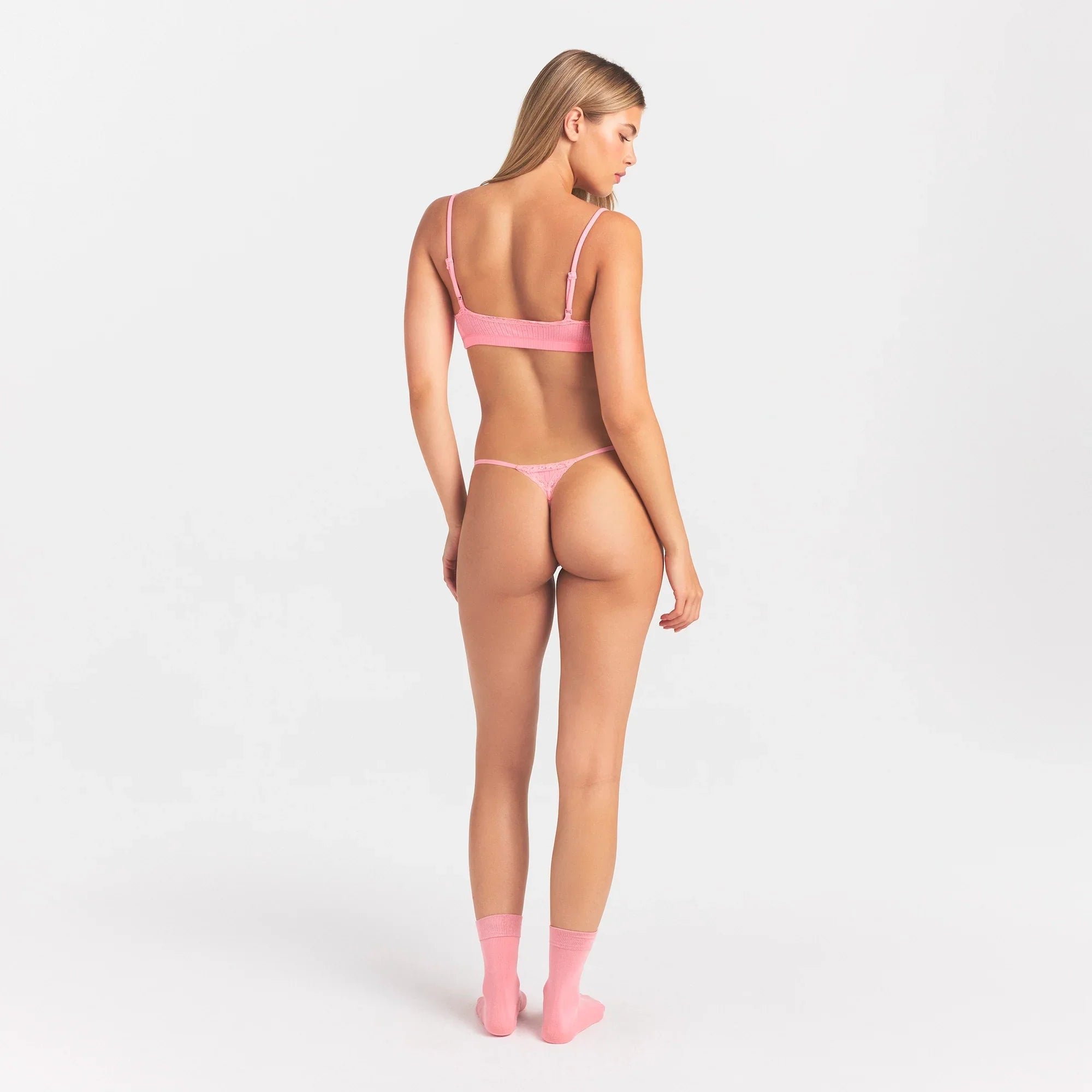 LIGHTWEIGHT COTTON POINTELLE LACE STRING THONG | MELON TONAL