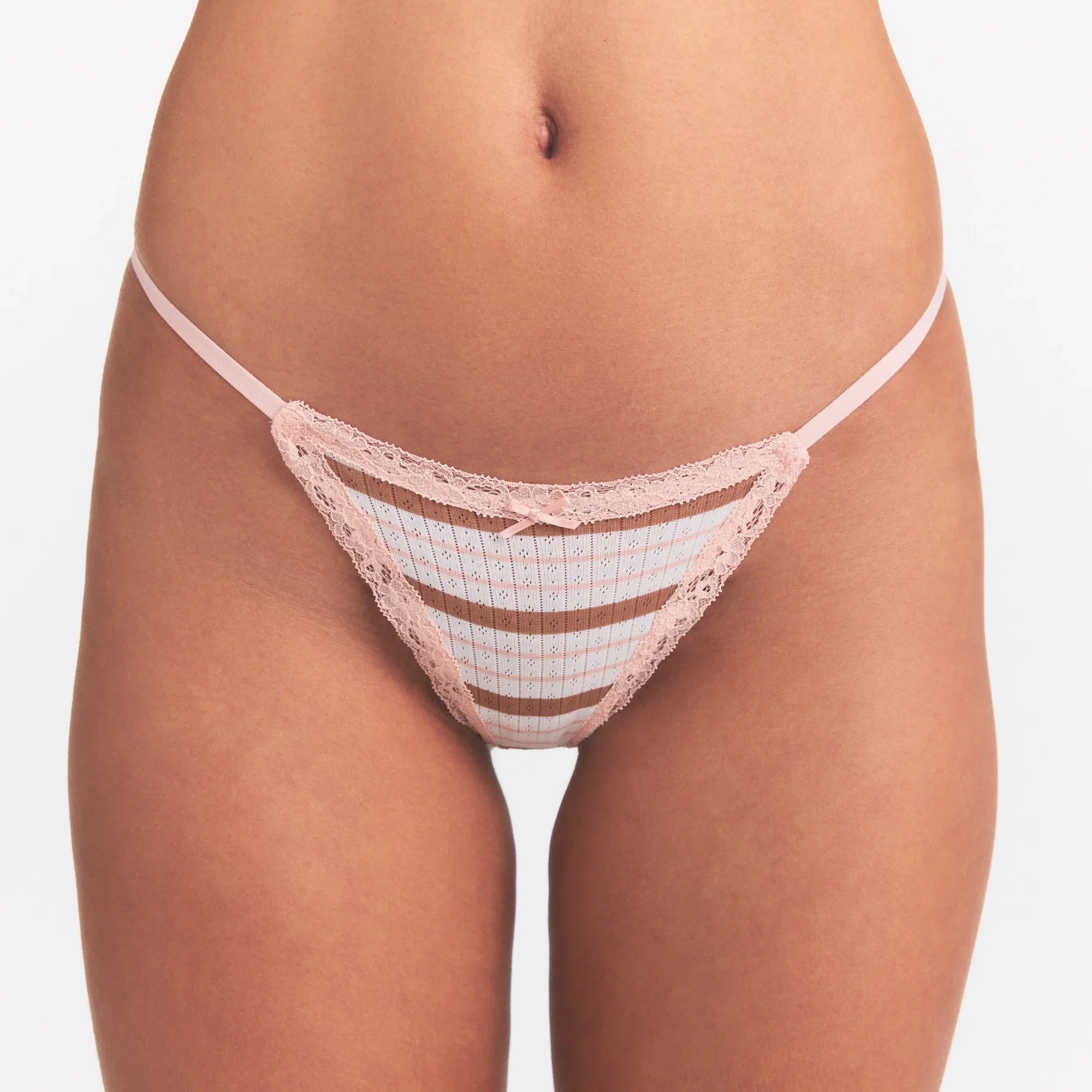 LIGHTWEIGHT COTTON POINTELLE LACE STRING THONG | VILLA EGRET RUNWAY STRIPE