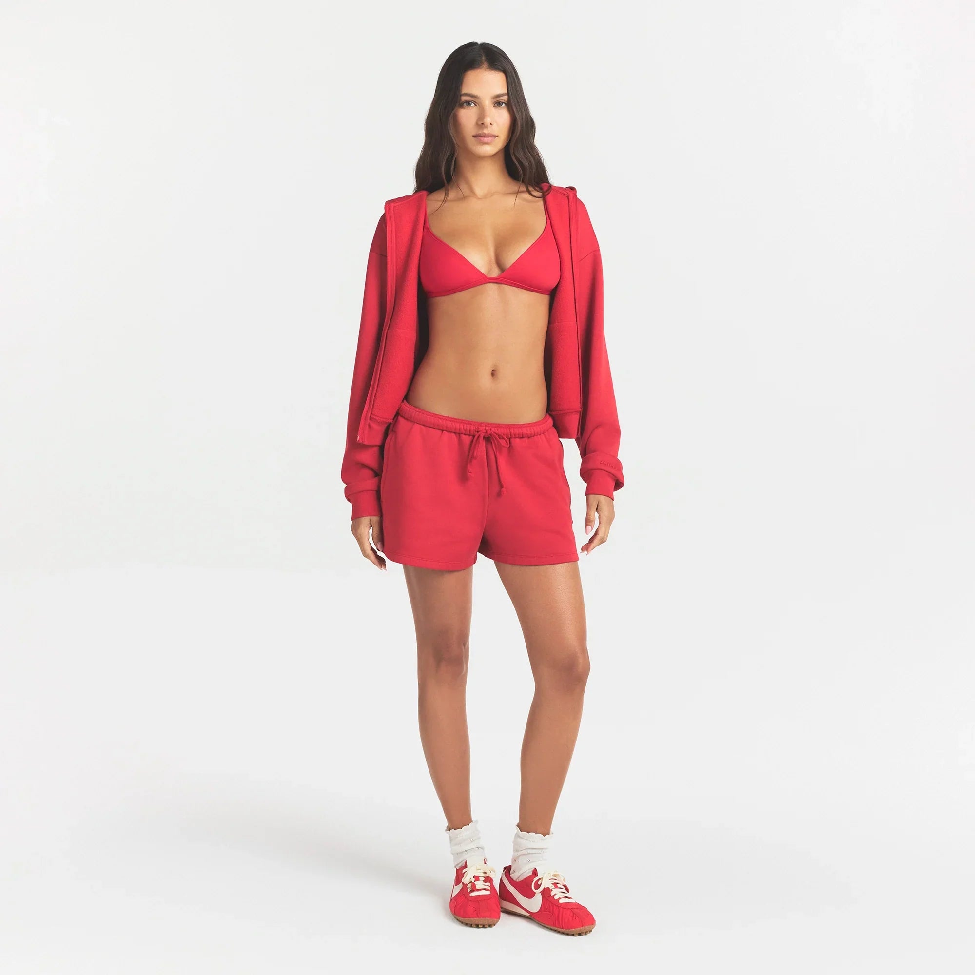 COTTON FLEECE CLASSIC ZIP UP HOODIE | WASHED RED
